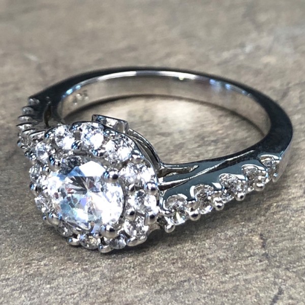 14K White Gold Bypass Round Halo Engagement Ring